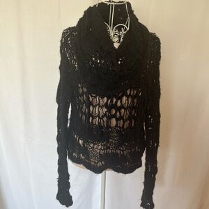 Free People Black Open-Knit Cowl Neck Women's Sweater